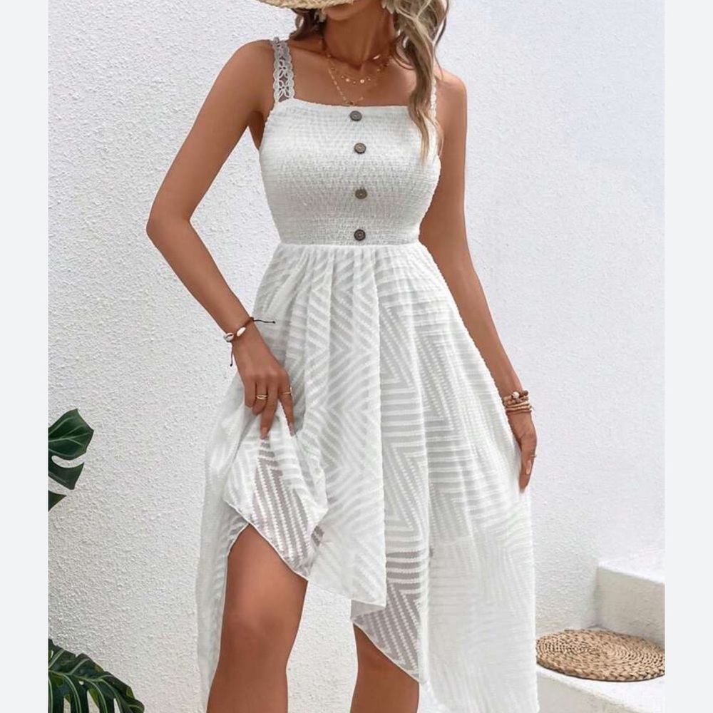 Chic Nation White Asymmetrical Lace Dress